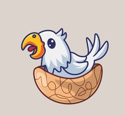 cute white parrot on his home nest. isolated cartoon animal nature illustration. Flat Style suitable for Sticker Icon Design Premium Logo vector. Mascot Character