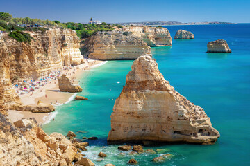 Spectacular cliff beach of Praia da Marinha in Algarve, Portugal.