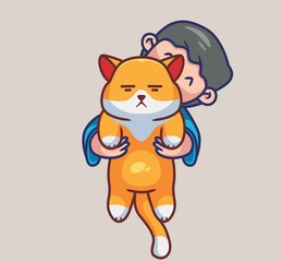 cute cat lifting by his owner. isolated cartoon animal nature illustration. Flat Style suitable for Sticker Icon Design Premium Logo vector. Mascot Character