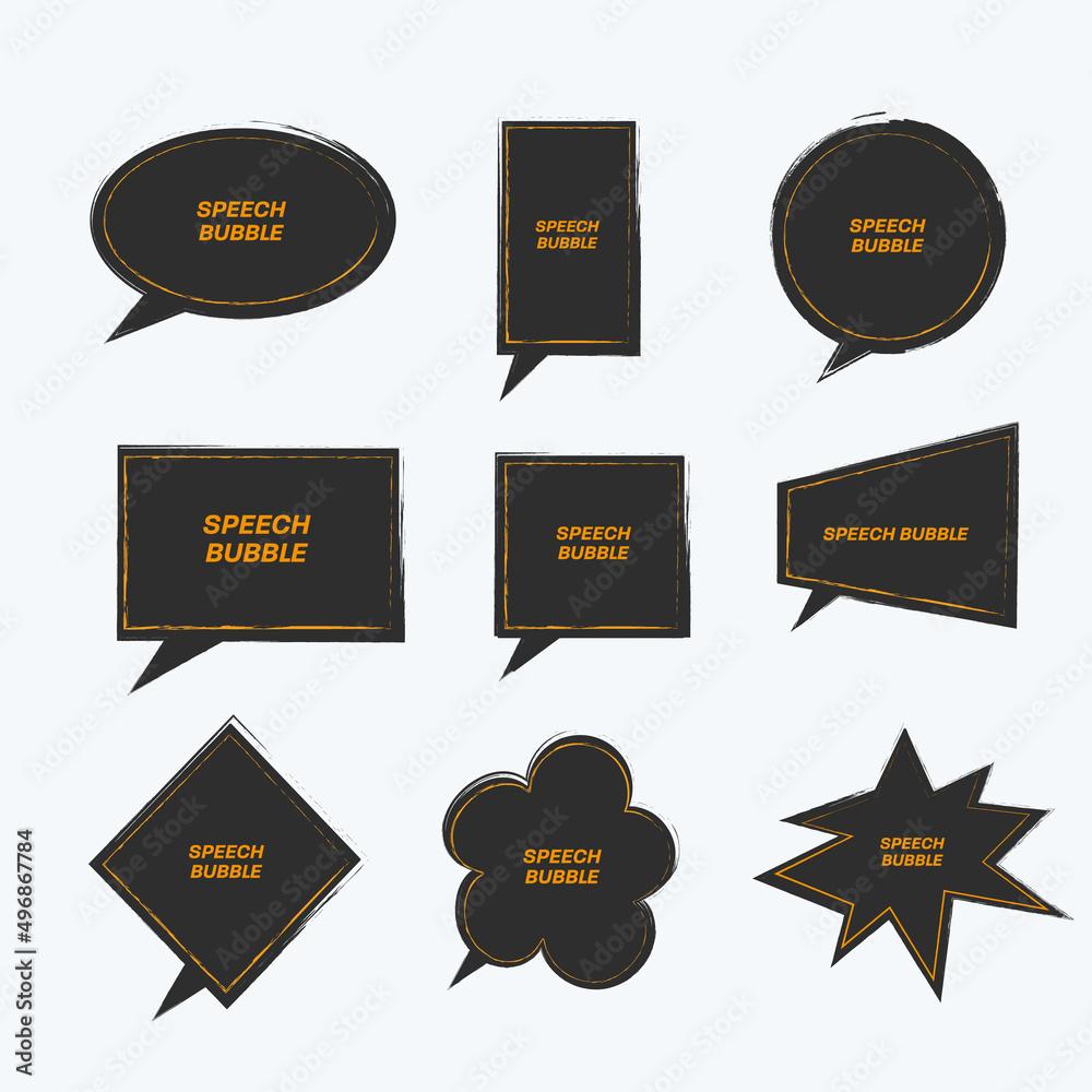 Poster set of black grung speech bubbles for quotes with a stroke.
