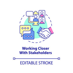 Working closer with stakeholders concept icon. Advantage of online collaboration abstract idea thin line illustration. Isolated outline drawing. Editable stroke. Arial, Myriad Pro-Bold fonts used