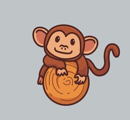 cute monkey hanging on tree. isolated cartoon animal nature illustration. Flat Style suitable for Sticker Icon Design Premium Logo vector. Mascot Character