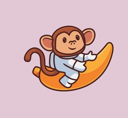 cute astronaut monkey suit riding banana rocket. isolated cartoon animal nature illustration. Flat Style suitable for Sticker Icon Design Premium Logo vector. Mascot Character
