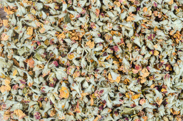 Flower tea. Dried of apple blossom textured.