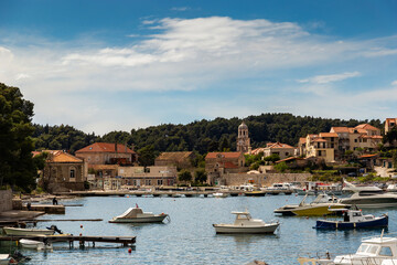 Fototapeta na wymiar Boats in the harbor in Cavtat near Dubrovnik.