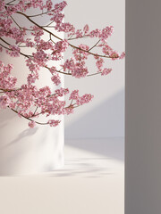 japanese style architect and nature light background. for branding and product presentation.3d rendering illustration.