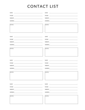 contact list planner templates letter
