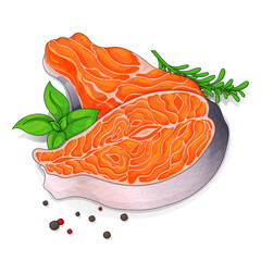 Salmon grill recipe isolated on white background illustration vector
