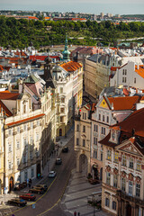 Fototapeta na wymiar Visit Prague. Top sky view over the most beautiful landmark places from the capital city of Czech Republic, an amazing travel destination in Europe.