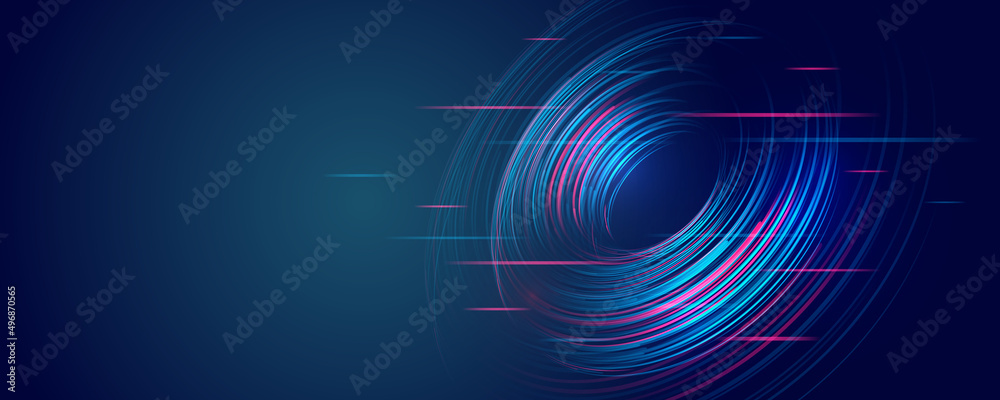 Aufkleber Futuristic red and blue stripes in the form of a ring. Modern high-tech background for presentations and websites. Abstract background with glowing dynamic lines.