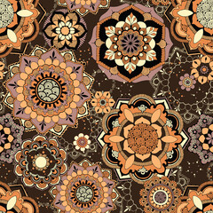 Seamless pattern with oriental ornaments. Ornate mehndi style elements.