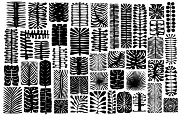 abstract geometrisch gebladerte, muur kunst botanische vierkante rechthoek vormen plant bladeren, silhouetten decoratie-elementen in zwarte kleur, geïsoleerd vector illustratie ontwerp