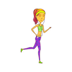 Fototapeta na wymiar Jogging or running woman, vector icon or clipart.