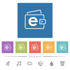 Electronic wallet outline flat white icons in square backgrounds