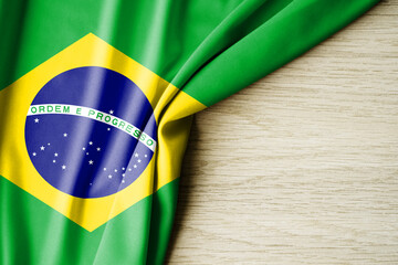 Brazil flag. Fabric pattern flag of Brazil. 3d illustration. with back space for text.