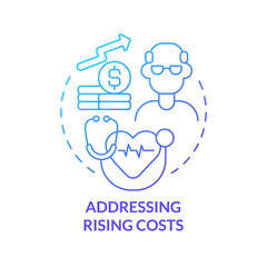 Addressing rising costs blue gradient concept icon. Healthcare difficulty abstract idea thin line illustration. Public health crisis. Isolated outline drawing. Myriad Pro-Bold font used