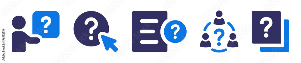 Aufkleber Question icon set. Containing question mark button, test and ask symbol icon isolated on white background.