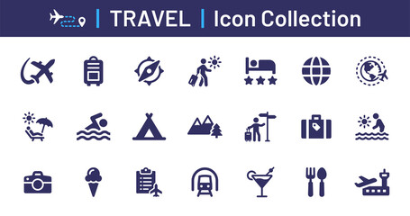 Travel icon collection. Tourism icon set vector illustration. Vacation concept.