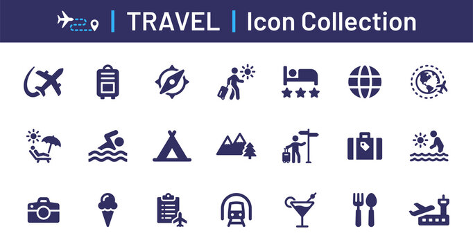Travel icon collection. Tourism icon set vector illustration. Vacation concept.