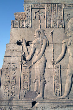 Carved wall relief of the goddess Seshat, Komombo Egypt
