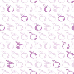 Contours of pastel lilac apples on a white background seamless pattern. Vector illustration template for background design, web banners, landing pages, wallpapers and print.