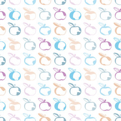 Multicolored contours of apples on a white background seamless vector pattern.