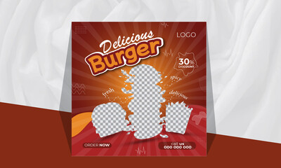 Delicious Burger food menu and restaurant social media promotion and Instagram banner post design Template Premium 
