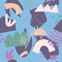 Abstract shape seamless pattern, hand drawn abstract background, 90s style, decoration, textiles, wallpaper