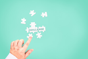 A businessman collects the word 