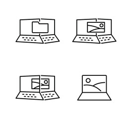 Icon Vector Synchronization of a computer with devices, File transfer to a computer, Line thickness is edited
