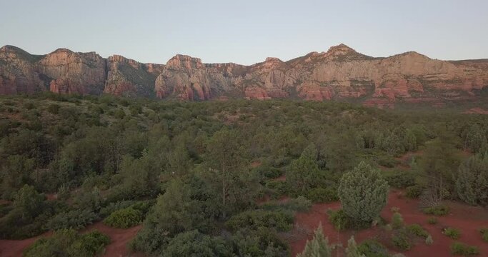 Drone shot of beautiful Sedona landscapes during a clear and bright morning