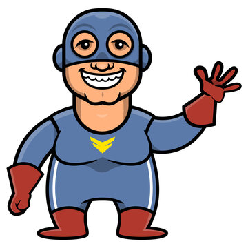 Cartoon illustration of superhero wearing mask and costume with happy smile faces greeting audience, best for mascot, logo, and sticker with superheroes themes