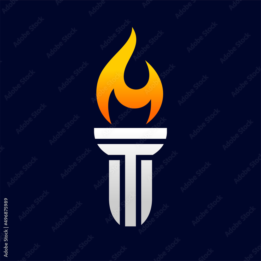 Poster torch logo with letter t concept