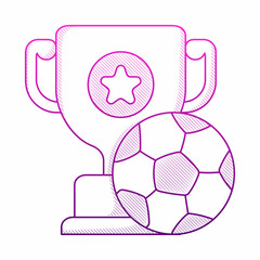 Soccer ball with Trophy illustration with hand drawn outline doodle style