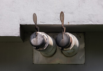 Air vent system by Pipes vented at residential building. Two smoke vent, Selective focus.
