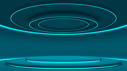 Futuristic sci-fi empty podium room with for product presentation.3d rendering