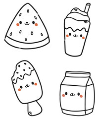 cute kawaii drawings for coloring, stationery, planner, coloring book