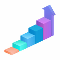 Business infographic element. Ladder of progress, career growth, financial success, consisting of 5 steps, with an arrow tending upward. 3 D. Vector illustration.