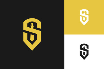 letter s sword and shield logo design vector - obrazy, fototapety, plakaty