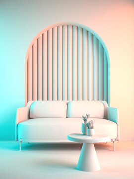 Punchy pastel conceptual interior room 3d illustration