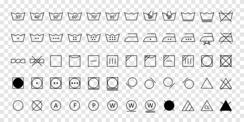 Laundry wash symbols on label icons set expand paths. Vector - obrazy, fototapety, plakaty