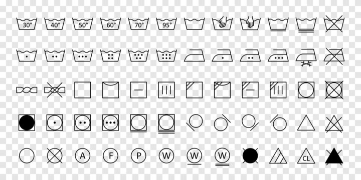 Laundry wash symbols on label icons set expand paths. Vector