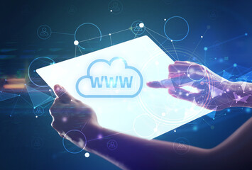 Hand holdig futuristic tablet concept