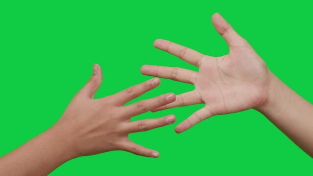 two female hands playing rock paper scissors game on green screen background, Green screen Chroma key