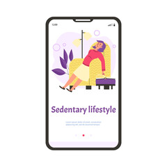 Onboarding page on topic of sedentary unhealthy lifestyle vector illustration.