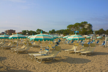 Fototapeta na wymiar Rimini sandy beach on the Adriatic Sea, Italy