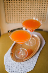 Aperol spritz cocktail in beautiful glasses, selective focus