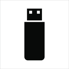 USB flash drive icon. Black icon isolated on white background. USB flash drive silhouette. Simple icon. Web site page and mobile app design vector element.