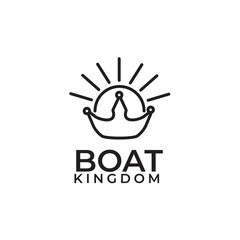 Boat yacht luxury with crown and sun background logo design