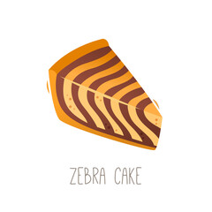 Collection of cakes, pies and desserts for all letters of alphabet. Letter Z - zebra cake. Mixture of yellow vanilla and chocolate cake. Icon for menu designs. Isolated vector illustration.